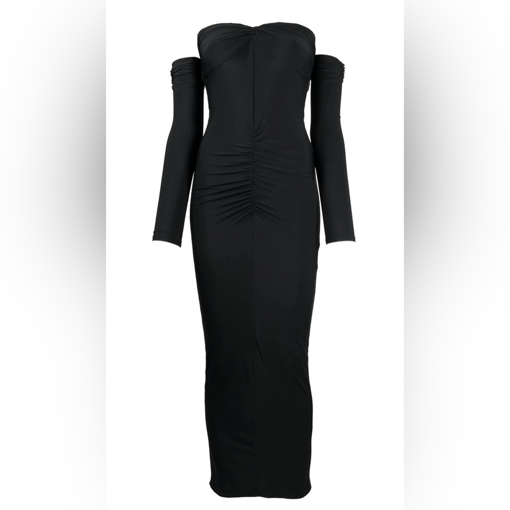 Fleur du mal black ruched midi dress